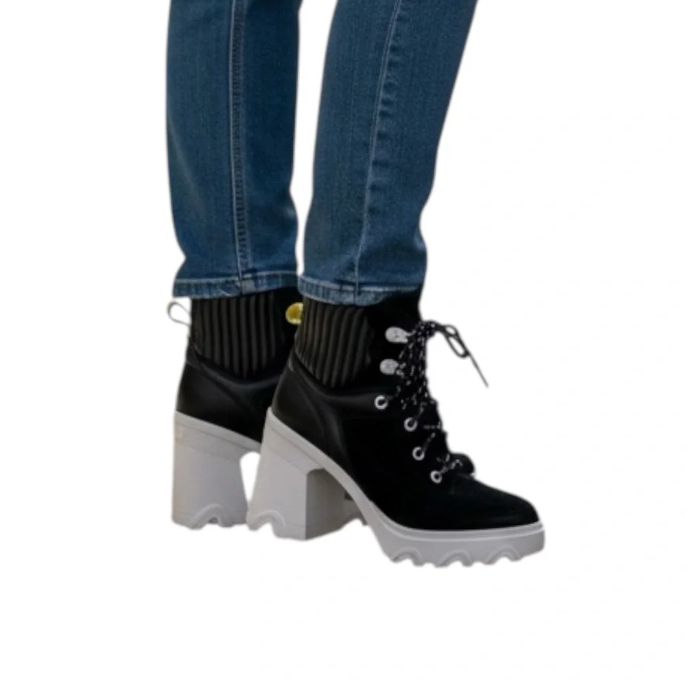 Sorel Brex Heel Cozy Boot, Black Sea Salt, Waterproof, Faux Fur Lea, Size 6, NWT